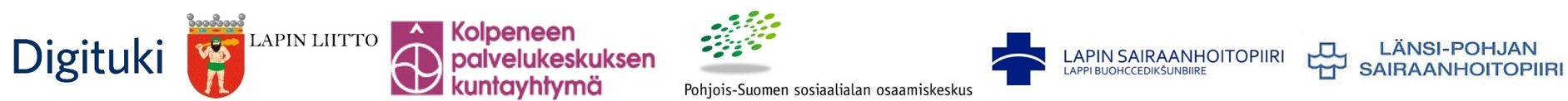 Digituki, Lapin liitto, Kolpeneen palvelukeskuksen kuntayhtymän, Poske, Lapin sairaanhoitopiirin ja Länsi-Pohjan sairaanhoitopiirin logot